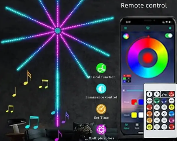 Luz LED de fuegos artificiales inteligentes con Bluetooth y WiFi