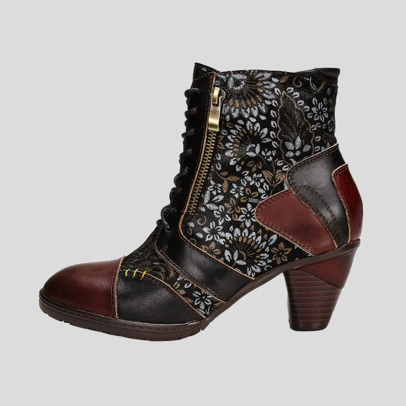 BOTINES RETRO DE PATCHWORK DE CUERO HECHOS A MANO-JH12