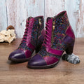 BOTINES RETRO DE PATCHWORK DE CUERO HECHOS A MANO-JH11