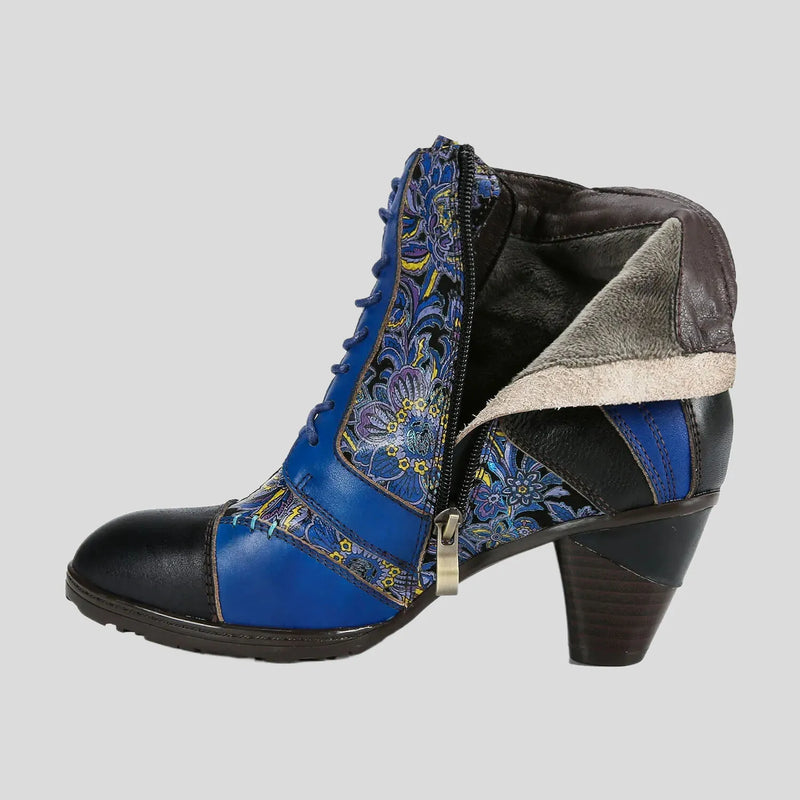 BOTINES RETRO DE PATCHWORK DE CUERO HECHOS A MANO-JH11