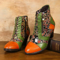 BOTINES RETRO DE PATCHWORK DE CUERO HECHOS A MANO-JH11