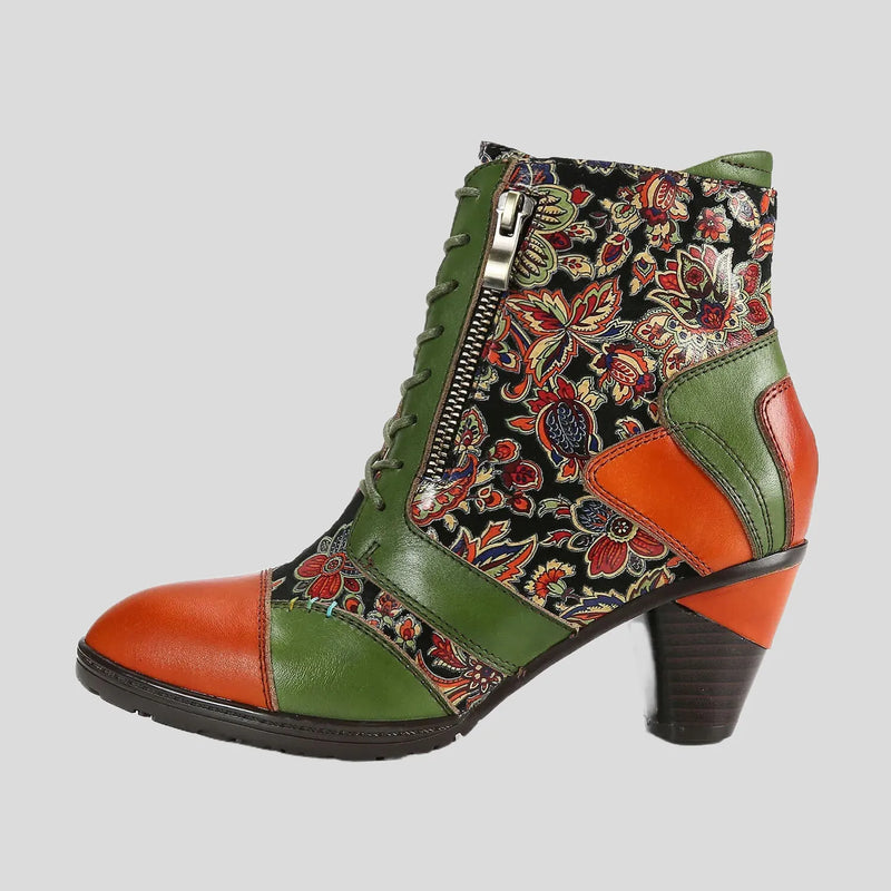 BOTINES RETRO DE PATCHWORK DE CUERO HECHOS A MANO-JH11