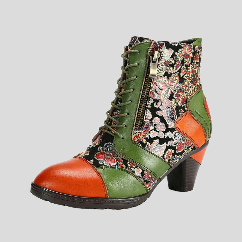 BOTINES RETRO DE PATCHWORK DE CUERO HECHOS A MANO-JH11