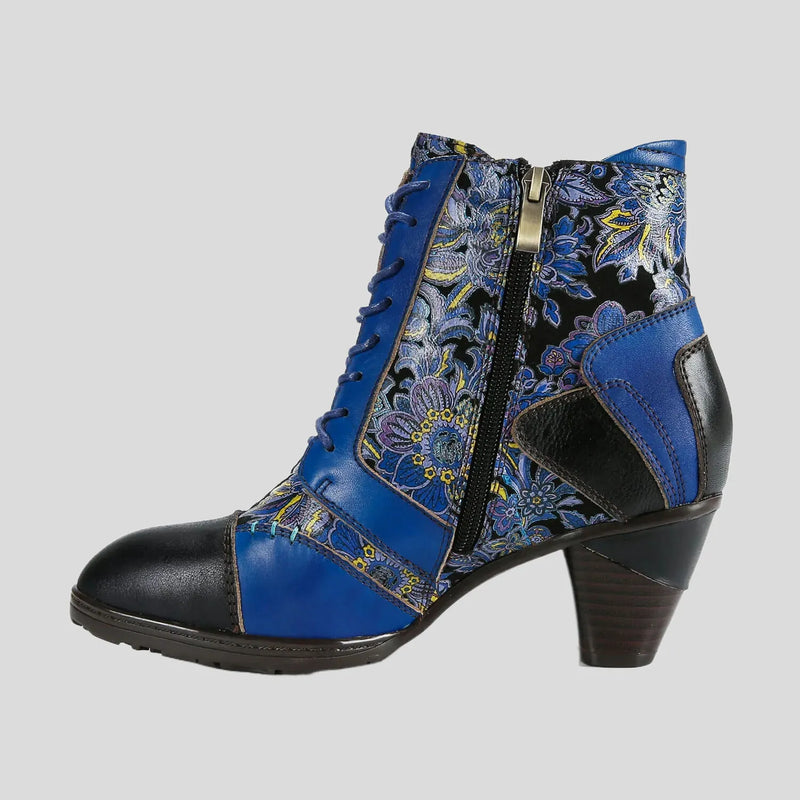 BOTINES RETRO DE PATCHWORK DE CUERO HECHOS A MANO-JH11