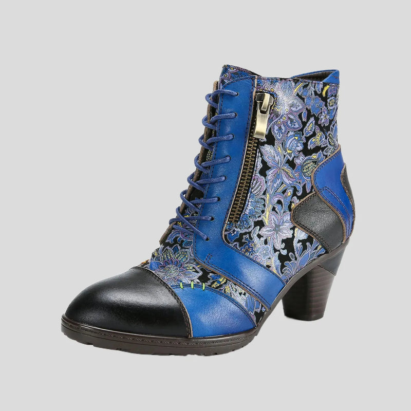 BOTINES RETRO DE PATCHWORK DE CUERO HECHOS A MANO-JH11