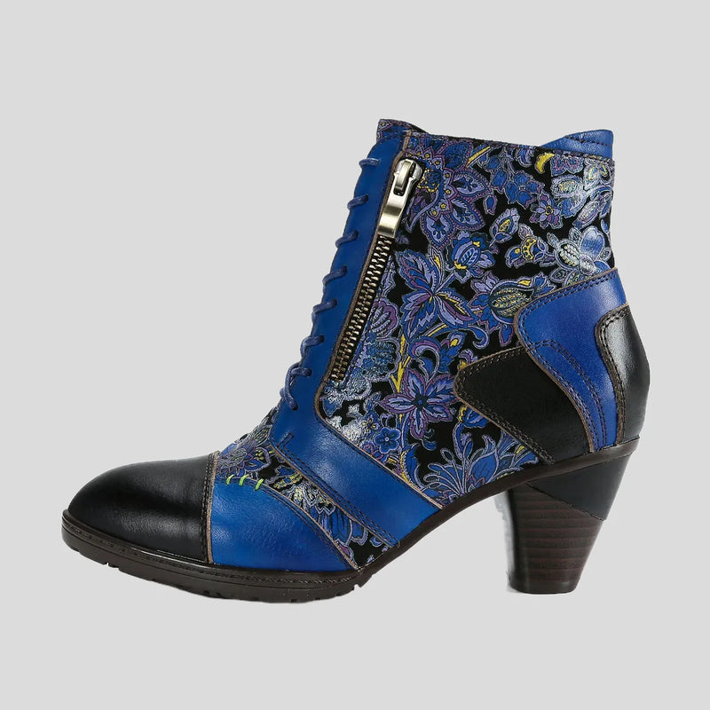 BOTINES RETRO DE PATCHWORK DE CUERO HECHOS A MANO-JH11